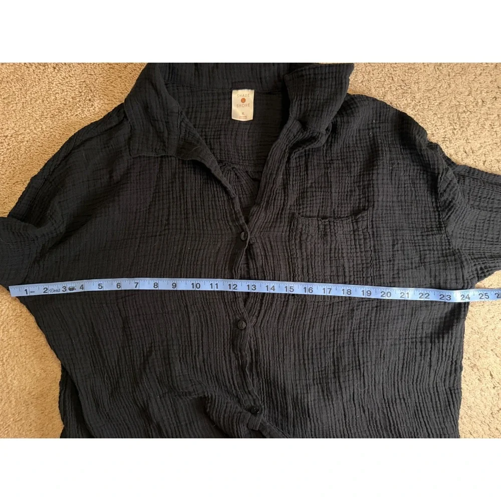 Shade & Shore Womens XL Black Gauze Button Down Swim Cover Up Shirt Long Sleeve
